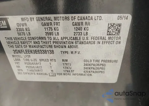 2014 Chevrolet Equinox Ls from USA, damaged, VIN 2GNFLEEK9E6338138